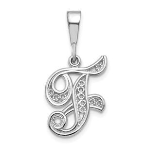 14k White Gold, Maci Collection, LG Filigree Script Initial F Pendant